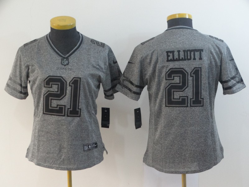 Women's Dallas Cowboys #21 Ezekiel Elliott Grey Limited Stitched NFL Jersey